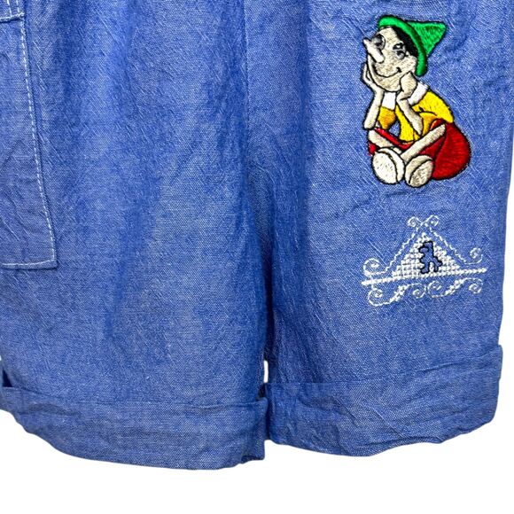 Artigianato Ricami Unisex Faux denim embroidered shorts overalls Size 2 - Picture 9 of 14